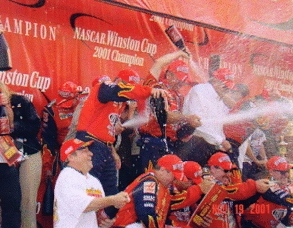 Spraying champagne